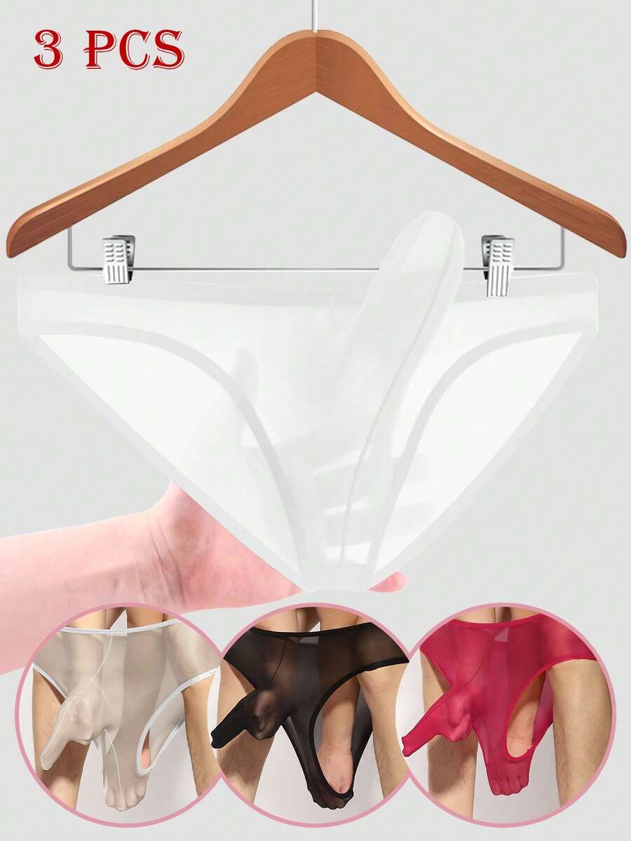 3pcs/Pack Men's Sexy Eye Print Breathable Comfortable Daily Pouch Thong Underwear