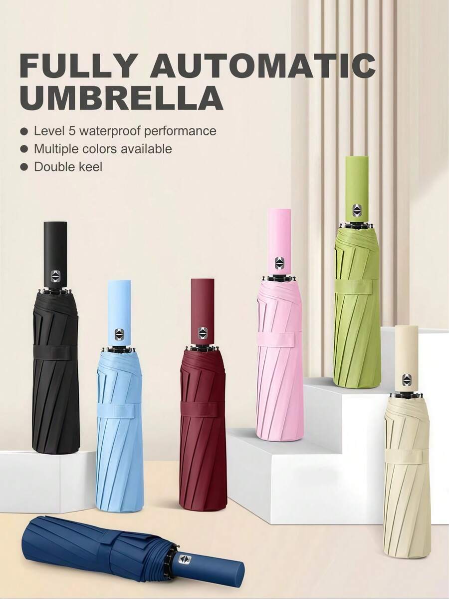 Automatic Folding Umbrella For Women & Men - Premium Windproof & Sun Protection Compact Travel Umbrella | Luxury Business Design With 24 Strong Ribs | Pink Umbrella (Sombrilla) For Heavy Rain & UV Shield, Perfect Portable Style Automatic Folding Umbrella For Women And Men, Windproof Compact Travel Umbrella With Sun Protection, Premium Business Design With 24 Strong Ribs, Pink Sombrillas Para La Lluvia For Heavy Rain And UV Shield, Portable Style For Daily Commute And Outdoor Activities - 彩色 - 查看 1