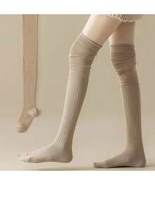 Conjunto de 4 pares de meias femininas até o joelho, meias finas de poliéster de alta elasticidade e cor sólida, adequadas para todas as estações, laváveis à máquina, ideais para uso casual ao ar livre, estilos versáteis e material altamente elástico, meias confortáveis.