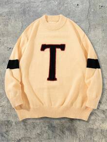 ANDREILEE Minimalist Style Preppy Style Long Sleeve Round Neck Dropped Shoulder Letter Print Pullover Sweater, Suitable For Spring, Autumn, Winter - Yellow - View 2