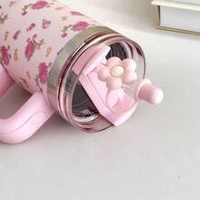 1pc 14oz Stainless Steel Travel Tumbler With Handle & Straw, Double Wall Insulated Sports Water Bottle For Outdoors, Home, Office, Back To School, Thanksgiving, Valentine's Day Gift - 彩色 - 查看 8