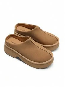 Women Platform Mules Wedge Closed Toe Clogs Faux Suede Slip On Memory Foam Non-Slip Lightweight Casual Slippers Shoes Autumn Winter - Màu Tím - Xem 7