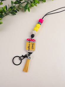 1pc Back To School Silicone Beaded Lanyard ID Badge Holder, Acrylic Tassel Charm Necklace Pendant Gift For Teachers, Students Halloween Car Accessories Bag Charm Cute Goth Y2k Bag Accessories Lanyards With Id Holder Car Accessories Bag Charms - Multicolor - View 20