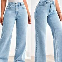 Womens Jeans, Women's Wear In Y2K Style Solid Color Wash Blue High-Waisted Jeans, Loose Diagonal Pocket Zipper Button Open And Close Jeans,  Women's Jeans And Clothing, Jeans>Pants, Suitable For All Seasons, With Multiple Pocket Designs, Religion>Clothes, Suitable For Outdoor Outfits, Cocktail Parties, Parties, Christmas, Nightclubs, Banquets, Film Festivals, Cinemas, Balls, Cocktail Parties, Bars, Weddings Graduation Ceremony, Homecoming, Birthday Party, Rebellious Girl, Holiday-Themed Party, Out Dress, Streetwear, Fashion Show, Date, Valentine 's Day, Out Work University, School Village, Concert, Street Girl, Girl, Country Outfits Women, Out Best Women, Ladies' Holiday Clothing, Country Concert Country Concert Outfit,New Years Outfit Women - Màu xanh lam - Xem 2
