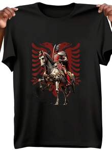Skanderbeg Albania And Kosovo Flag For A Proud Albanian T-Shirt Cotton Holiday Gift All-In-One Top Men Women Dad Family Mom Friend Eagle T-Shirt Round Neck Black  Men Size S-3XL - màu đen - Xem 2
