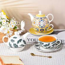 MBB 1 zestaw herbaty dla jednej osoby, zestaw herbaty ceramicznej z kwiatowym wzorem dla jednego czajniczka i filiżanki, kolorowy zestaw herbaty prezent dla kobiet i mężczyzn, porcelanowy zestaw herbaty z kwiatowym wzorem i spodkiem z pokrywką, dekoracyjny biały, podstawowy, zabytkowy czajniczek z porcelany kostnej prezent dla kobiet do domu i biura, atrakcyjny, wielokrotnego użytku, ręcznie robiony prezent, czajniczek w stylu europejskim, zestaw filiżanek do herbaty ze spodkiem, różowy, pomarańczowy, zielony, żółty, dostępne inne kolory