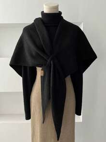 1件纯色休闲百搭女士保暖三角针织围巾披肩，可搭配连衣裙