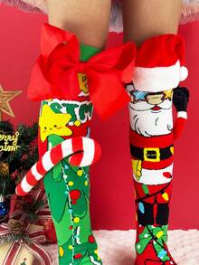 1 Pair Children's Christmas 3D Decor Over-The-Knee Socks, Suitable For Children's Christmas Party Costumes And Holiday Gifts - Red - View 6