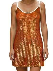 Women Sequin Sparkly Glitter Mini Dress Spaghetti Strap Sleeveless Backless Cami Dress Summer Slim Fit Short Dress Going Out Party Dress For Vacation Cocktail Beach Streetwear - trái cam - Xem 3