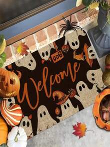 1pc Best-Selling Halloween Ghost Returning Home Doormat - 900g/Sqm Soft Velvet, Machine Washable Durable, Stain-Resistant, Quick-Drying, Suitable For Indoor/Outdoor Doormats, Home & Bedroom Decor