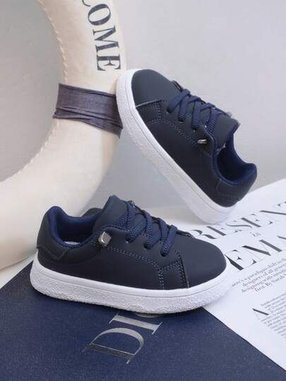 1 Pair Minimalist PU Material Slip-On Baby Sneakers, Lace-Up Decor, Fashion & Comfortable, Anti-Slip & Durable, Lightweight Toddler Walking Shoes, Suitable For Daily Wear And Running