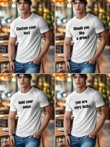 Personalized Text Customized Men's Summer T-Shirt, Input Your Text/Name/Message/Fun Text/Blessing, White T-Shirt, Holiday Gift, Anniversary Gift, Music Festival, Gift For Him, Men's Loose Fit Round Neck Short Sleeve T-Shirt Top, Party Wear Ornamental,Fashion,Hipster,Contracted,Easy Costume,Modest Fashion,Minimal Chic,Casual Custom,Unique,Personalized Ideal Gifts For Him Family,Boyfriend,Friends,ChildrenLeisure - 黑色 - 查看 10