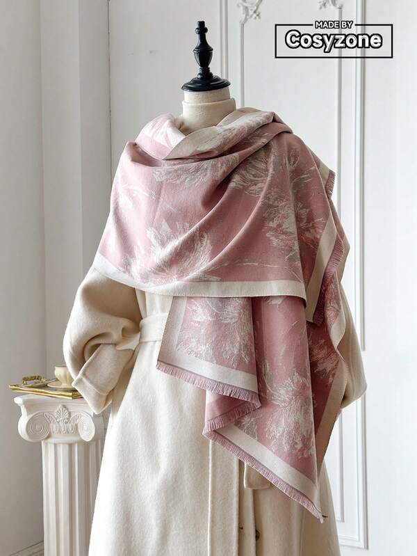 1pc Elegant Floral Jacquard Scarf, Warm And Versatile For Women, Suitable For Air-Conditioned Rooms, Autumn/Winter, Fashion Neck Warmer, Shawl, Dual-Use Accessory, Great Gift Idea For Dress