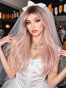 24英寸Ava假发，合成耐热假发，深色发根搭配灰粉色卷发，适合注重时尚的女性日常佩戴、派对、角色扮演、万圣节等场合，外观自然，朋克街头风，精致的节日礼物，女孩的理想之选。 - 藕粉色 - 查看 4