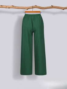 Women's Relaxed Wide Leg Cropped Pants With Pockets, Plus Size Cotton Linen Blend, Lightweight And Breathable, Loose Comfortable Fit, Multiple Color Options, Boho Inspired Style, Simple Versatile Design, Ideal For Everyday Wear, City Walks, Travel Vacations, Work Commute, Back To School Outfits, Casual Date Looks, And Valentine's Day Outfits - 軍綠色 - 查看 4