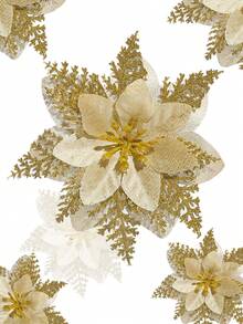 6/12/18/24PCS Christmas Artificial Flower Heads Sparkling Christmas Flowers For Home Weddings Parties Chirrstmas Trees Garlands DIY Holiday Decoration Home Decor Christmas Decorations Room Decor Christmas