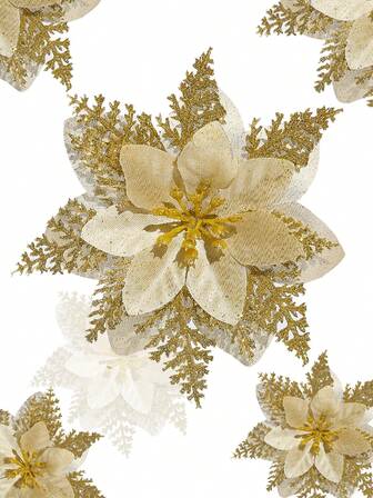 6/12/18/24PCS Christmas Artificial Flower Heads Sparkling Christmas Flowers For Home Weddings Parties Chirrstmas Trees Garlands DIY Holiday Decoration Home Decor Christmas Decorations Room Decor Christmas