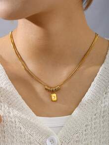 TONSI 1 chiếc vòng cổ xương rắn mạ vàng 18k bằng thép không gỉ cổ điển hai lớp có mặt dây chuyền hình trái tim hình học, phù hợp với nhiều dịp khác nhau dành cho phụ nữ - Kiểu 1 - Xem 8