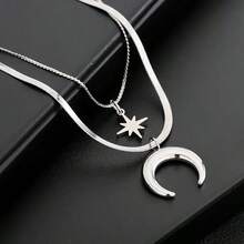 1PC Funky Style Titanium Steel Necklaces For Men Women Star And Crescent Moon Pendants Fashionable Hip-Hop Jewelry For Daily Wear Jewelry Gift - Bạc - Xem 7