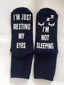 1 Pair Men's Socks, "I'm Not Sleeping, I'm Just Resting My Eyes", Floor Socks, Non-Slip Socks, Novelty Socks - Black - View 5