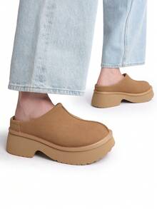Women Platform Mules Wedge Closed Toe Clogs Faux Suede Slip On Memory Foam Non-Slip Lightweight Casual Slippers Shoes Autumn Winter - Màu Tím - Xem 6