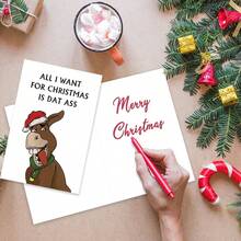 1PC, Christmas Card For Husband Wife, Funny Pun Christmas Card, Donkey Christmas Card For Boyfriend Girlfriend, All I Want For Christmas Is Dat - one-size - View 7
