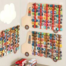 Kids Racing Car Organizer - Large Capacity Hanging Storage With Beige Racing Strip Background, Fabric Toy Garage For Boys Girls Room, Space-Saving Vertical Wall Decoration - No Assembly Needed (Under 3.2 Cu Ft), Race Car Accessories, Playful Decor Item, Easy Installation - Multicolor - View 7