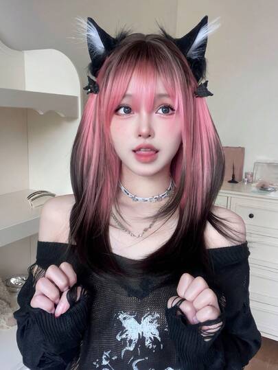 alicegarden 1 peluca sintética resistente al calor, peluca larga y recta de colores múltiples con flequillo, de 20 pies de largo, hecha de fibra, apta para uso diario, peluca de simulación natural