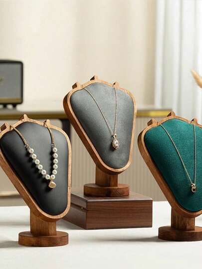 1pc Light Luxury Velvet Model Stand Necklace Walnut Jewelry Display Stand Portrait Neck Stand Jewelry Display Stand