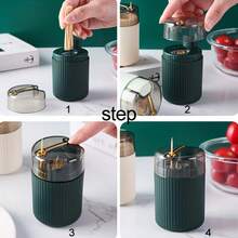 4 Color To Choose From One Toothpick Box, Light Luxury Creative Storage Toothpick Box, Creative Design Cotton Swab Jar, Automatic Release Press Plastic Toothpick Box, Dental Floss Box, Home Accessories - Green - View 5