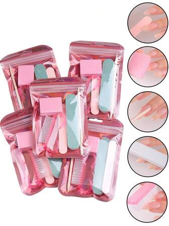 Kit de herramientas para arte de uñas, lima de uñas mini, almohadilla y palito de pulido - inodoro para pulir joyas DIY y cuidado de uñas, cepillo de uñas acrílico, cepillo suave para manicura y pedicura de arte de uñas para eliminar el polvo y la limpieza