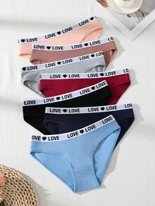 14 Pcs Fashion "LOVE" Letter Design  Underwear Women,Sexy Low-Waist  Women's Panties ,Fashion Solid Color Lingerie For Women ,Comfortable Sports Shorts Lingerie ,Ropa Interior Para Mujeres - 彩色 - 查看 6