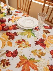 1pc Thanksgiving Maple Leaf Print Tablecloth, 3D Bamboo Texture, Washable Rectangular Table Cover For Coffee Tables, Bedside Cabinets, Dining Tables, Home Decor, Dining, Parties, Holidays, Autumn