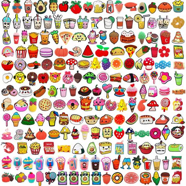 10/30/50 buc. asortate varietăți, serie alimentară, brelocuri pentru pantofi, pentru decorarea pantofilor DIY, calitate premium, brelocuri populare, accesorii, sandale cu bule, decorațiuni pentru pantofi din PVC, accesorii pentru genți de plajă, cadou excelent pentru adolescenți, bărbați, femei și adulți.