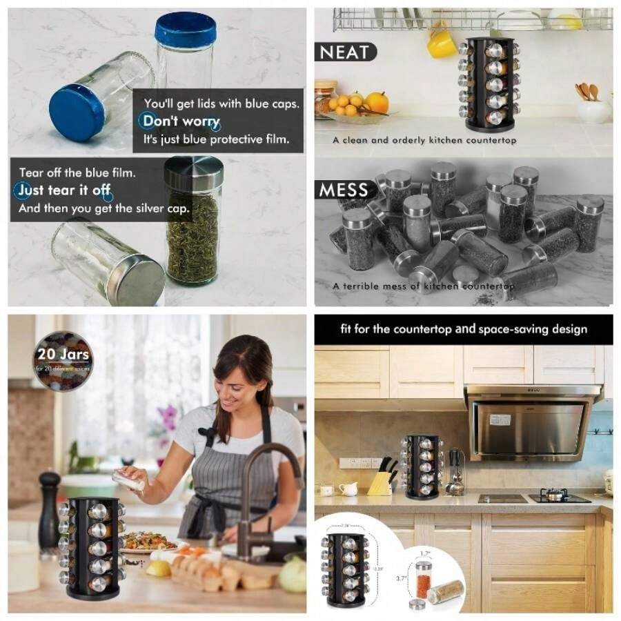 Spice Rack Countertop Rotating Organizer With Jars Black Kitchen Spinning Shelf Revolving Spice Rack - Black - View 1