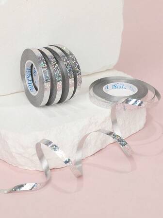 5pcs/Set 10m Silver Polka Dot Spiral Balloon Ribbons, Sequin Wedding Decoration Balloon Accessories Ties, Plastic Mixed Color Balloon Tying Ribbons, For Gift Craft Bouquet Packaging, Wedding, Birthday, Holiday, Party Decoration Ribbons, Halloween Decoration, Christmas Decoration