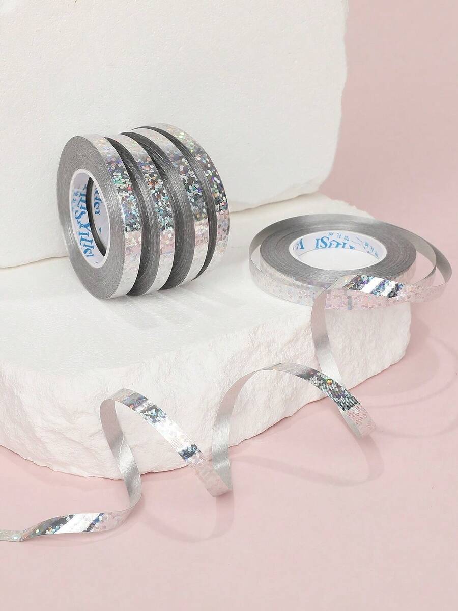 5 pezzi/set 10m Nastri a spirale argentati a pois, accessori per palloncini da matrimonio con paillettes, nastri per legare palloncini in plastica di colori misti, per regali, artigianato, profumo, matrimoni, compleanni, vacanze, decorazioni per feste, Ognissanti, Natale