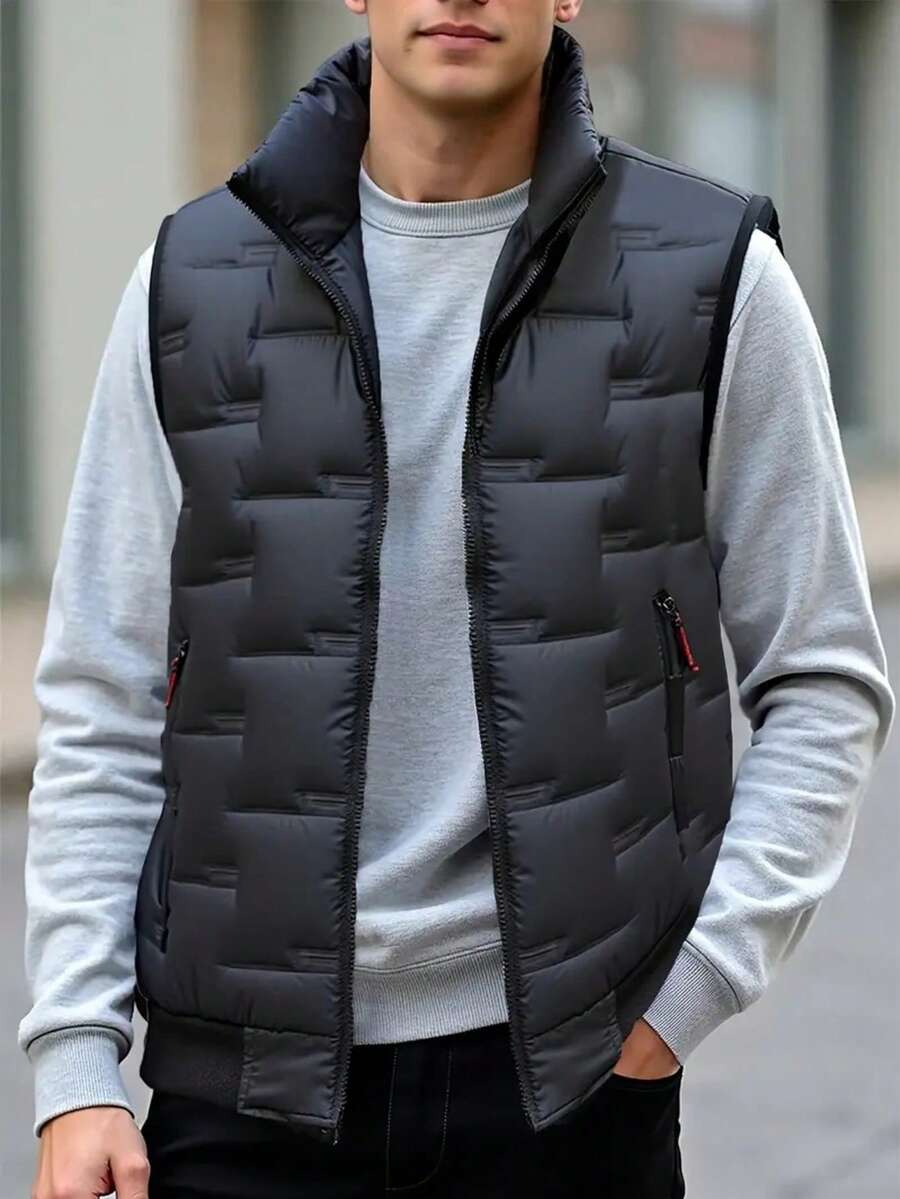 Chaleco cortavientos ligero y casual con bolsillo con cremallera y cuello alto - Chaqueta sin mangas para exteriores, adecuado para actividades al aire libre y uso diario, chaleco casual de unicolor con cuello alto