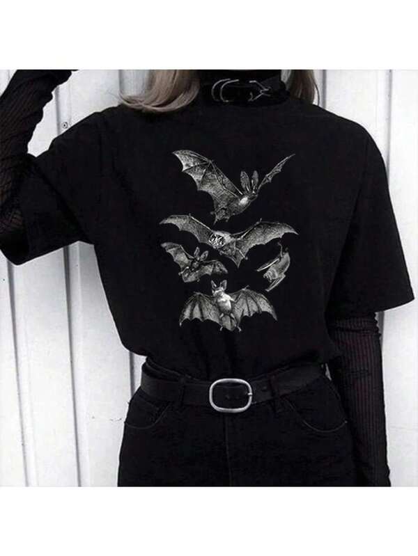 Dames T-shirts,Gothic T Shirt Witchy Clothing Pastel Goth Dark Grunge Tumblr aesthetic Halloween Vampire Bat Vintage Release The Bats Shirt