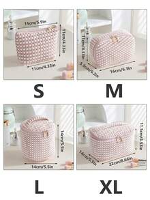 1 Pink Velvet Material Cosmetic Bag Travel Portable Storage Bag, Women's Cosmetic Bag Lipstick Bag, Travel Cosmetic Bag Storage Bag, Polka Dot Pattern Large Capacity Cosmetic Storage Bag, Toiletry Bag Large Capacity Velvet Storage Bag