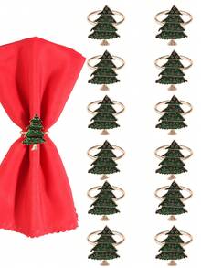 6-12pcs/Set Mixed Christmas Letter, Deer, Candy Cane, Wreath, Bell, Christmas Tree Napkin Rings, Holiday Tabletop Decorations