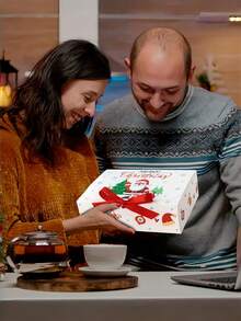 4pcs/1pc Christmas Cardboard Gift Box, Christmas Cake Box, Gift Box With Bow Lid, Party & Holiday Gift Box, Large Gift Box, Luxury Sturdy Foldable Cardboard Box, Christmas Party Gift Supplies, Elegant Gift Packaging Box - Multicolor - View 4