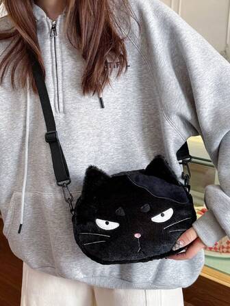 Bolso bandolera negro de gato para niñas, nueva bolsa de hombro linda y divertida, bolsa para teléfono fea pero linda para niñas