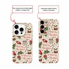 1pc TPU Material Festive Cozy Christmas Pudding & Candy Cane Pattern Phone Case Compatible With Iphone/ Phones,International Version, Not The Domestic Version - White - View 7