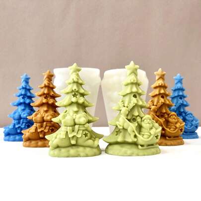 Novo molde de silicone para árvore de Natal em formato de trenó de Papai Noel e urso de pelúcia, molde para presente de Natal faça você mesmo, adequado para resina epóxi, vela perfumada, gesso, cimento, argila de polímero e outros materiais para decoração de casa de Natal, molde de silicone feito à mão, molde para fazer velas de resina, materiais para artesanato, molde 3D