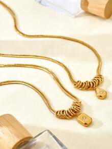 TONSI 1 chiếc vòng cổ xương rắn mạ vàng 18k bằng thép không gỉ cổ điển hai lớp có mặt dây chuyền hình trái tim hình học, phù hợp với nhiều dịp khác nhau dành cho phụ nữ - Kiểu 1 - Xem 10