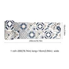 1卷PVC瓷砖家居装饰壁纸，自粘可移除波西米亚陶瓷贴纸，欧式曼陀罗图案墙贴，复古棕绿粉蓝条纹边框，多种尺寸可选（3.94/5.91/7.87/11.8 x 78.7英寸）。墙地两用壁纸，复古风格家居装饰，适用于墙面装饰、室内DIY、厨房、浴室、洗衣房、壁炉及其他房间装饰。 - 彩色 - 查看 16