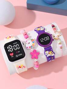 4款时尚百搭的女童儿童手表，价格实惠，适合返校季。这些手表采用卡通独角兽装饰和LED数字指针，并采用电子材料制成。 - 彩色 - 查看 5