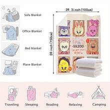 SKZOO Cartoon Character Plush Throw Blanket - Soft Polyester, Vibrant Animal Prints, Preppy Style, All-Season Comfort For Bedding, Travel, Home Decor, Office Use, Picnic Blanket |   Playful Design |   Cozy Texture, Cute Blankets - 混色 - 查看 14