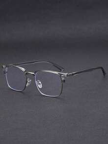 1pc Men's Metal Half-Frame Business Retro Non-Prescription Glasses, Suitable For Daily Wear, Playing Computer Games, Office Work - màu đen - Xem 3